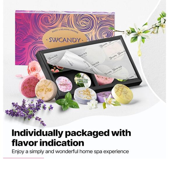 SHOWER STEAMERS FLOWERS AROMATHERAPY 8 PIECE GIFT BOX BATH BOMBS ESSENTIAL OILS - Picture 7 of 7